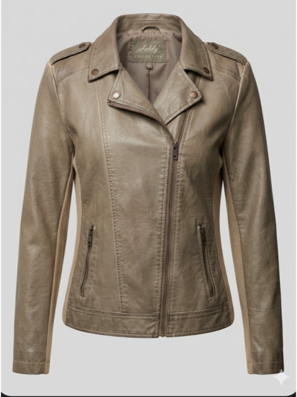 Sebby Women's Taupe Faux Leather Moto Jacket Large